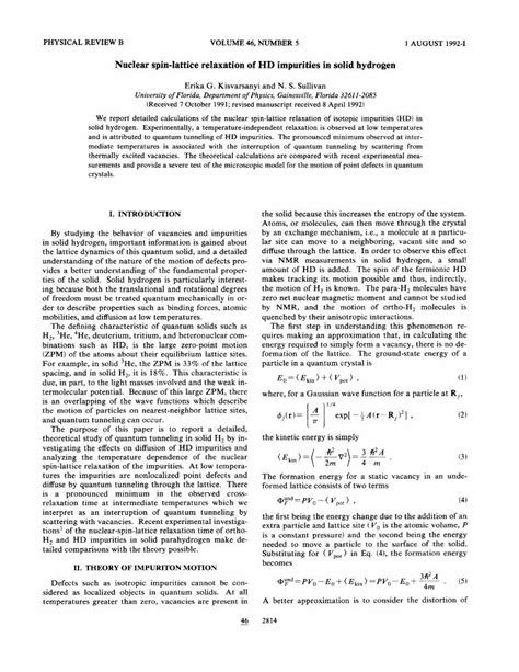 PDF Nuclear Spin Lattice Relaxation Of HD Impurities In Solid