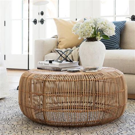 Modern Minimalist Style Hand Woven Rattan Round Coffee Table Wicker