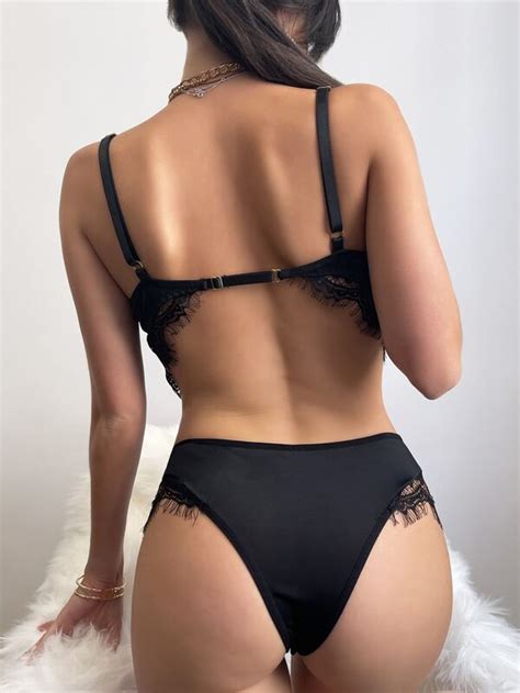 Nina Bonheur Laço Contraste Puro Simples Lingerie Sexy Feminina SHEIN