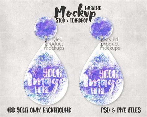 Dye Sublimation Round Stud With Teardrop Dangle Earring Mockup Etsy