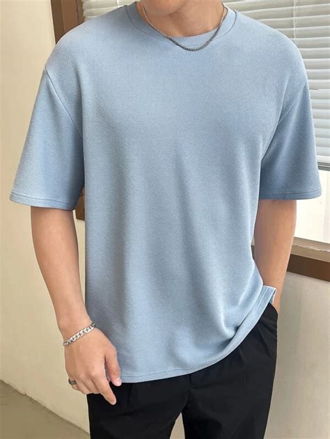 Shein Men Solid Drop Shoulder Tee Shein Usa Outfits Blaues Hemd