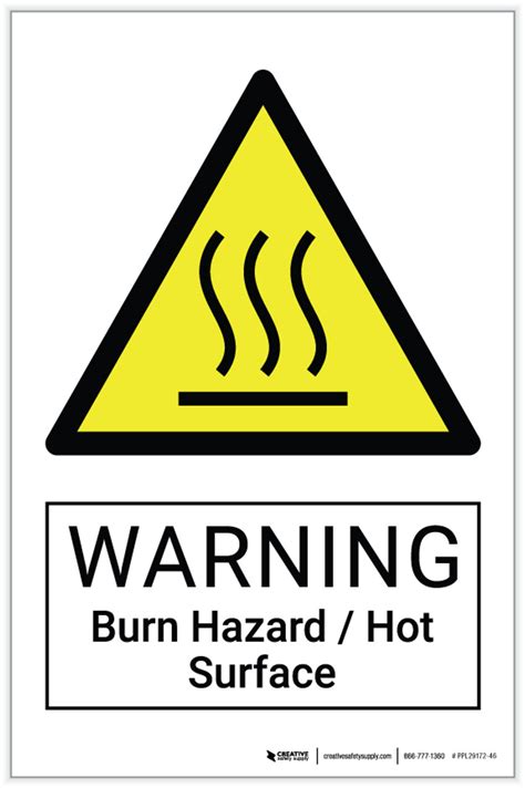 Warning Burn Hazard Hot Surface Hazard Label