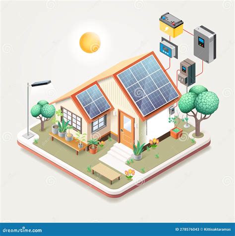 Smart Home with Solar Panels Isometric Vector Illustration Stock Vector - Illustration of smart ...