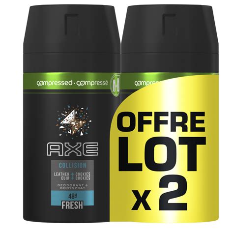 Pack de 2 Axe Déodorant Collision Cuir Cookies Spray Compressé Lot