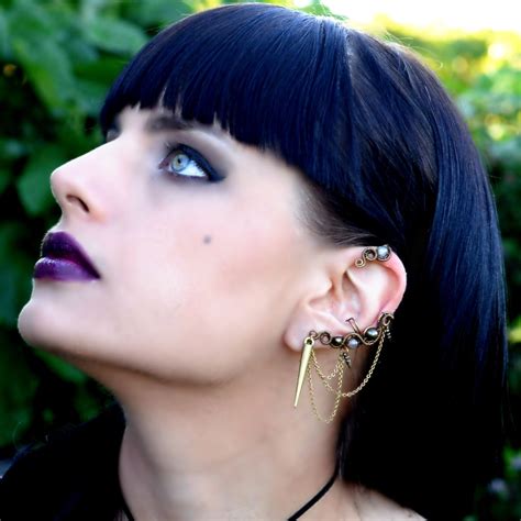 Ear Cuff Wrap Gothic Cuff Earrings With Chains And Spike Etsy