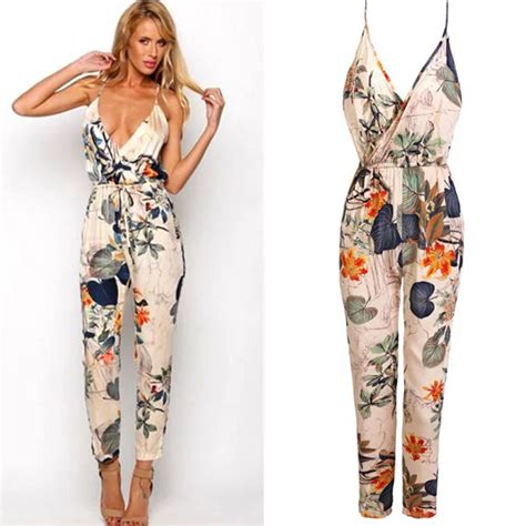 2015 Sexy Women Jumpsuit Loose Romper Printed Cotton Casual Bodysuit