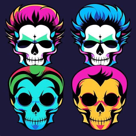 Ilustraciones De Calaveras Punky Vectoriales Vector Premium