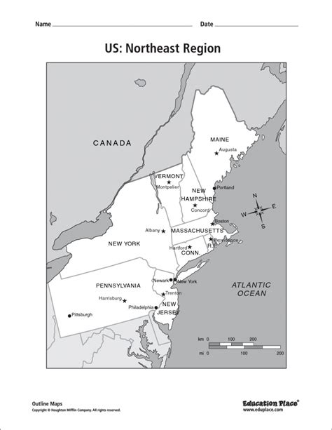 Northeast Region States And Capitals Map - Printable Map