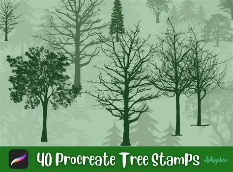 Procreate Trees Brush Beautifully Hand Drawn Tree Stamps For Digital