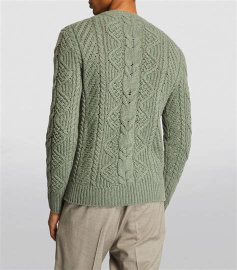 Mens Ralph Lauren Purple Label Green Cashmere Cable Knit Sweater