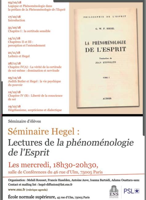 Séminaire Hegel Lecture de La phénoménologie de lesprit 2018 2019