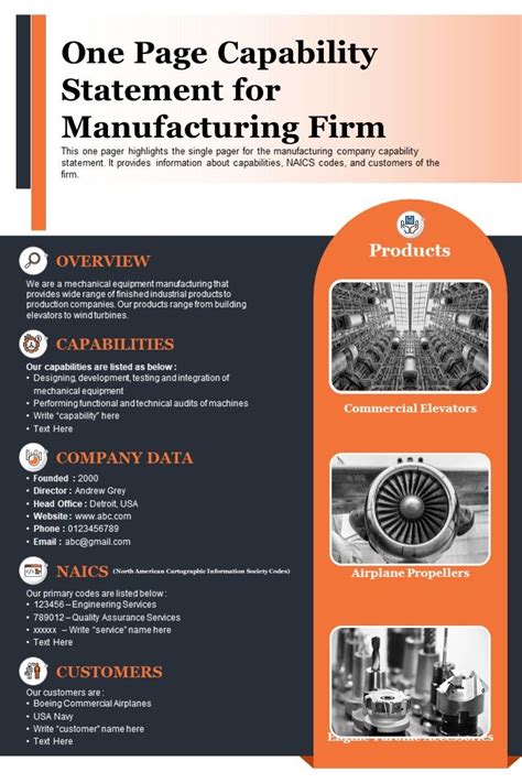 One Page Capability Statement For Manufacturing Firm Template In