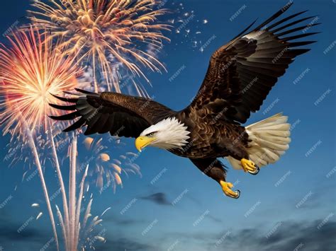 Premium Photo | An eagle with a fireworks display in the background