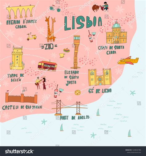 Unique Vector Illustration Lisbon Map Sights Stock Vector (Royalty Free ...