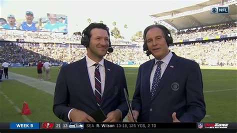 Jim Nantz and Tony Romo call game from sidelines