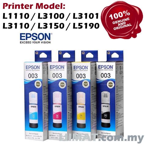 100 Original Epson 003 T003 65ml For Printer L1110 L3100 L3101 L3110