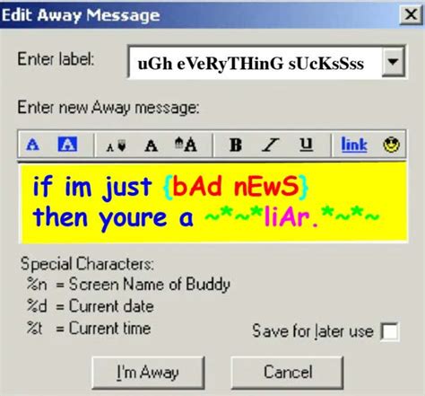 Aim Away Message Template