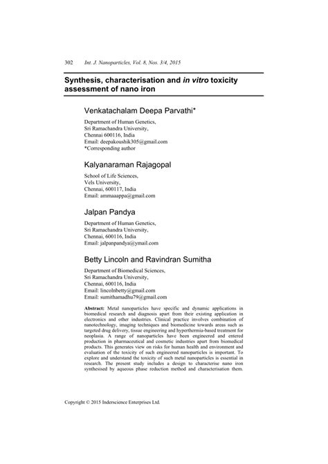 Pdf Synthesis Characterisation And In Vitro Toxicity Assessment Of