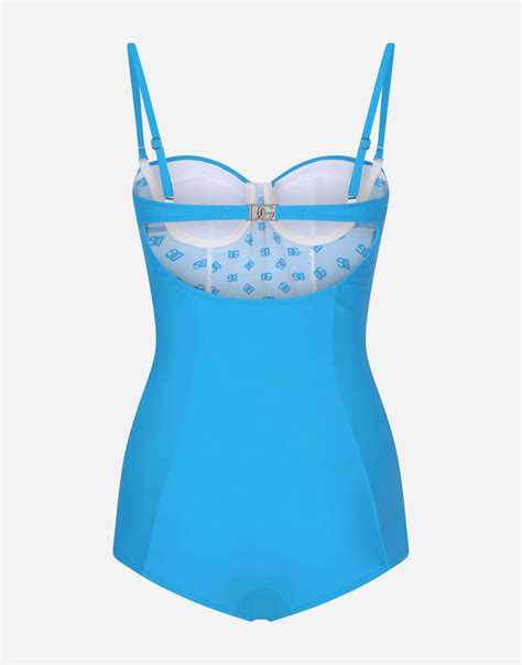 Balconette One Piece Swimsuit In Turquoise For Women Dolceandgabbana®