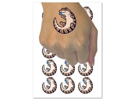 Fat Cute Blue Tongued Skink Lizard Reptile Temporary Tattoo Water Resistant Fake Body Art Set