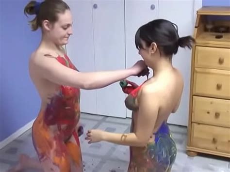Brunette Lesbians Undress And Caress Each Other With Their New Paint Kit XVIDEOS