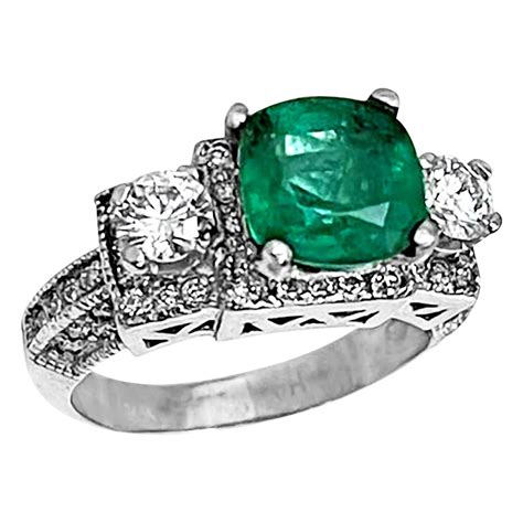 Natural Carat Emerald Cut Emerald And Diamond Ring Karat White