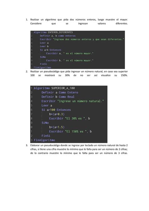 S07 Tarea algoritmos Realizar un algoritmo que pida dos números