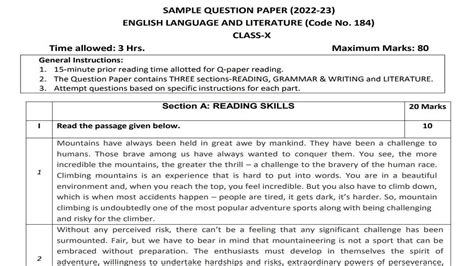 Cbse Sample Paper 2023 Class 10 Pdf Download