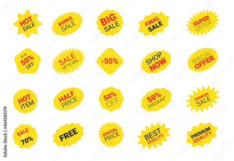 Starburst Sticker Set For Promo Sale Vector Badge Shape With Signs