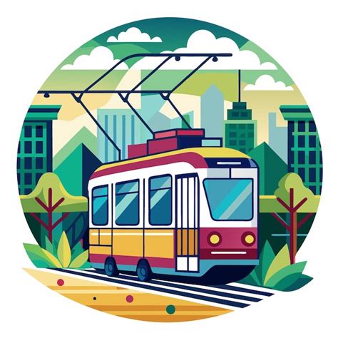 Premium Vector | Colorful cartoon tram driving through city