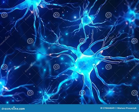 Blue Colored Abstract Neurons In The Brain With Digital Cyberspace