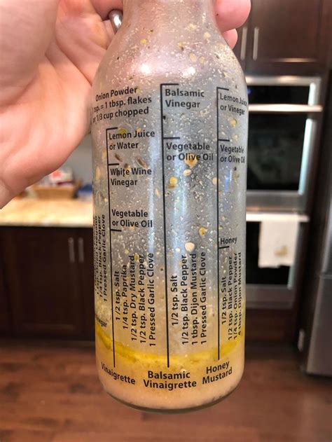 This Reusable Salad Dressing Bottle Shows You How Much Of Each Ingredient To Put In To Make