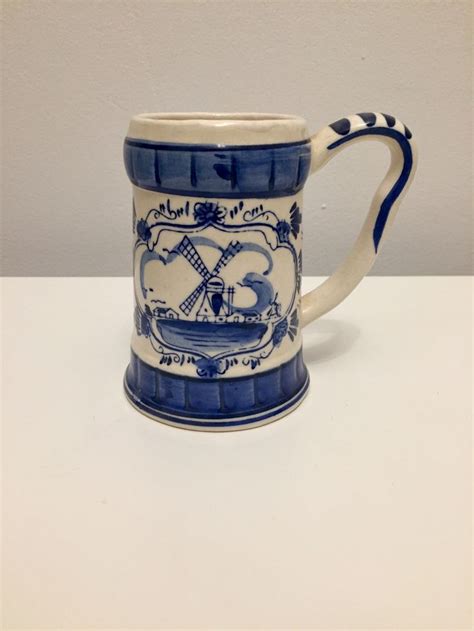 Vintage Blue Delft Mug From Holland Hand Painted Beer Mug Etsy Mugs