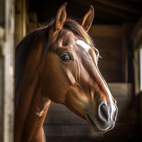 Um Cavalo Marrom Uma Mancha Branca No Rosto Foto Premium