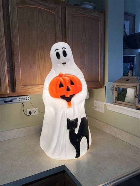 Vtg Halloween 34 Empire Ghost Holding A Pumpkin And Black Cat Lighted