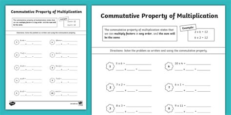 Commutative Property Of Multiplication Worksheets Twinkl