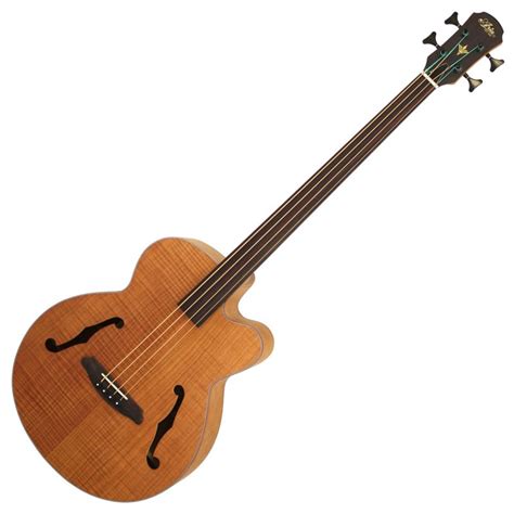 Disc Aria Feb Fretless Electro Acoustic Bass Guitar Flame Natural Gear4music