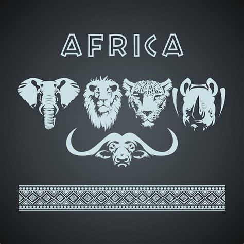 African Big Five Animals And Pattern Vector Premium Download