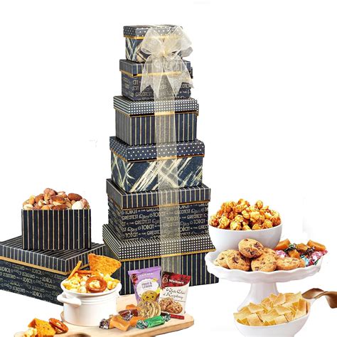 Broadway Basketeers Gourmet Food Gift Basket 6 Box Tower For Birthdays