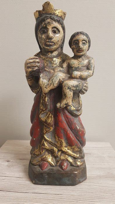 Statue Vierge L Enfant Cm Bois Polychrome Catawiki