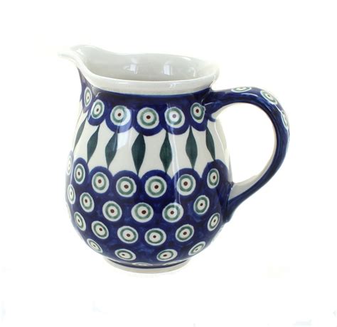 Blue Rose Polish Pottery Peacock Small Pitcher