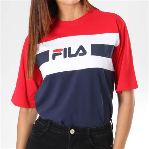 Fila Tee Shirt Femme Shannon 682131 Bleu Marine Blanc Rouge