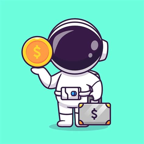 Bonito Astronauta Segurando A Moeda De Ouro E Mala Dos Desenhos