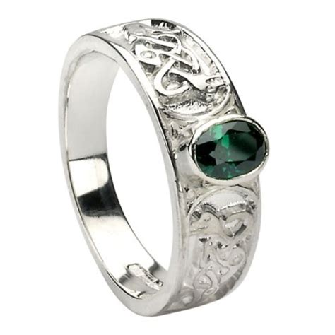 Celtic Emerald Set Silver Ring - Celtic Rings - Rings from Ireland