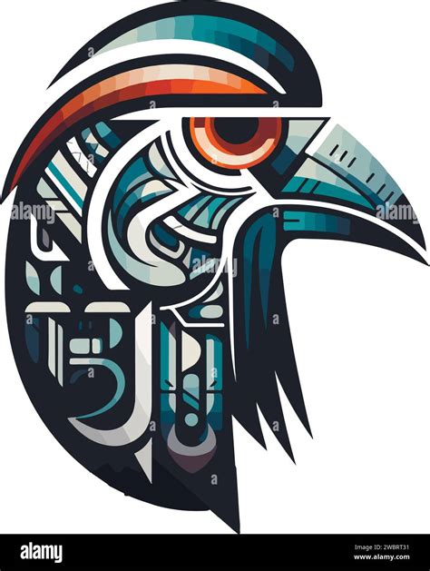 Vector ornamental ancient raven, crow illustration. Abstract historical mythology bird head logo ...