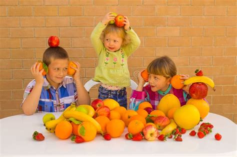 Kids Babies Eating Healthy Food Fruits Stock Photo - Image of nature ...