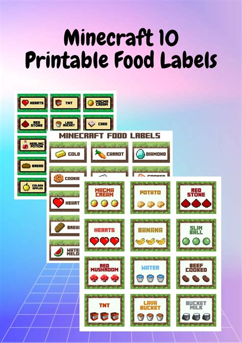 Minecraft 10 Printable Food Labels Png N  Formats Zip File Etsy