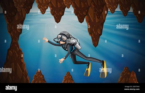 Scuba diving in underwater cave Stock Vector Image & Art - Alamy