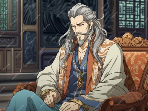 Premium Photo Anime Character Sitting In A Chair With A White Beard