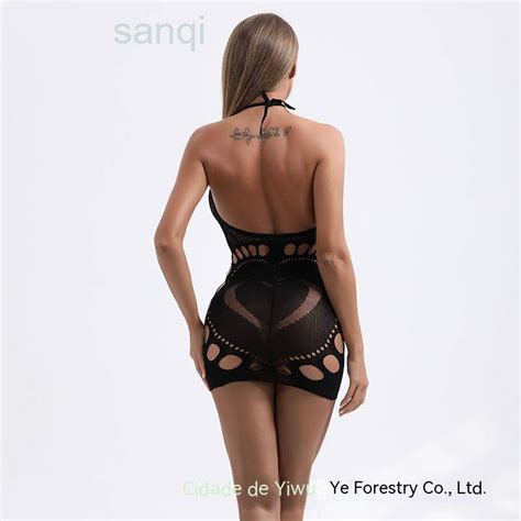 SQ Sexy Sem Costas Saia De Tule De Malha Lingerie Sexy Malha Vestido